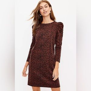 LOFT NWT Women's Petite Leopard Print Ruched Sleeve Shift Dress